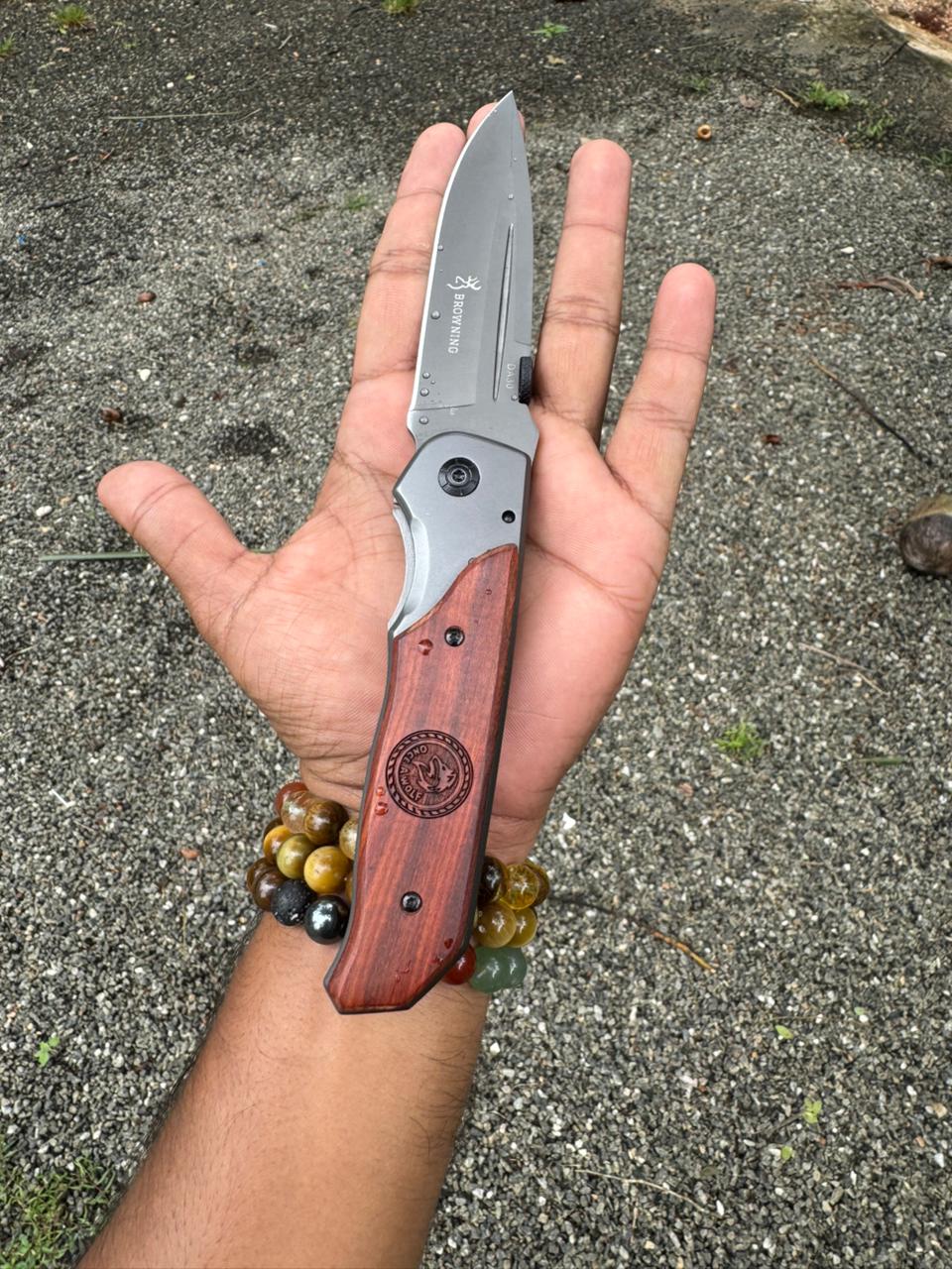 Browning DA 30 Outdoor Folding Utility Tool – Stainless Steel Wooden Embossed Camping Gear for Adventure & EDC