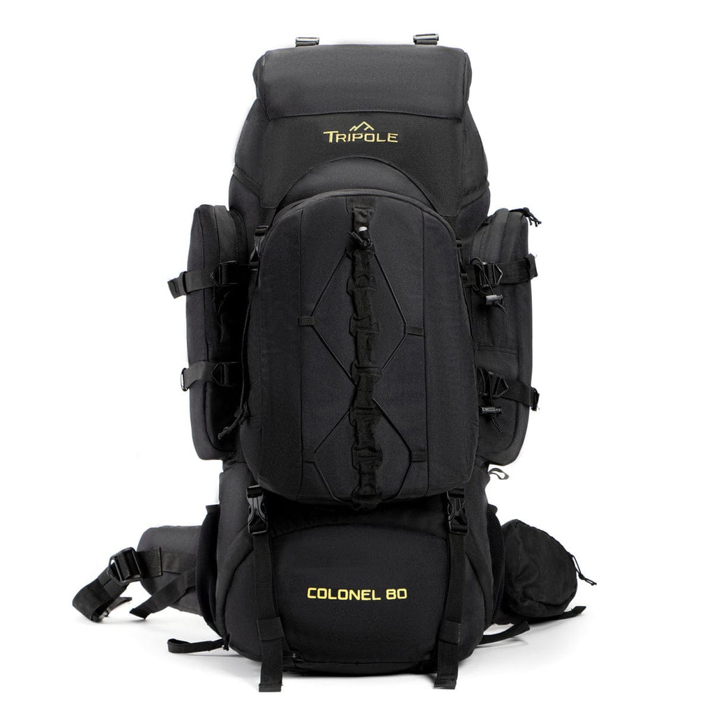 Tripole Colonel Metal Frame Rucksack with Detachable Bag & Rain Cover for Trekking & Travelling Unisex 3 Year Warranty Army Green and Black 80 Litre Back Pack