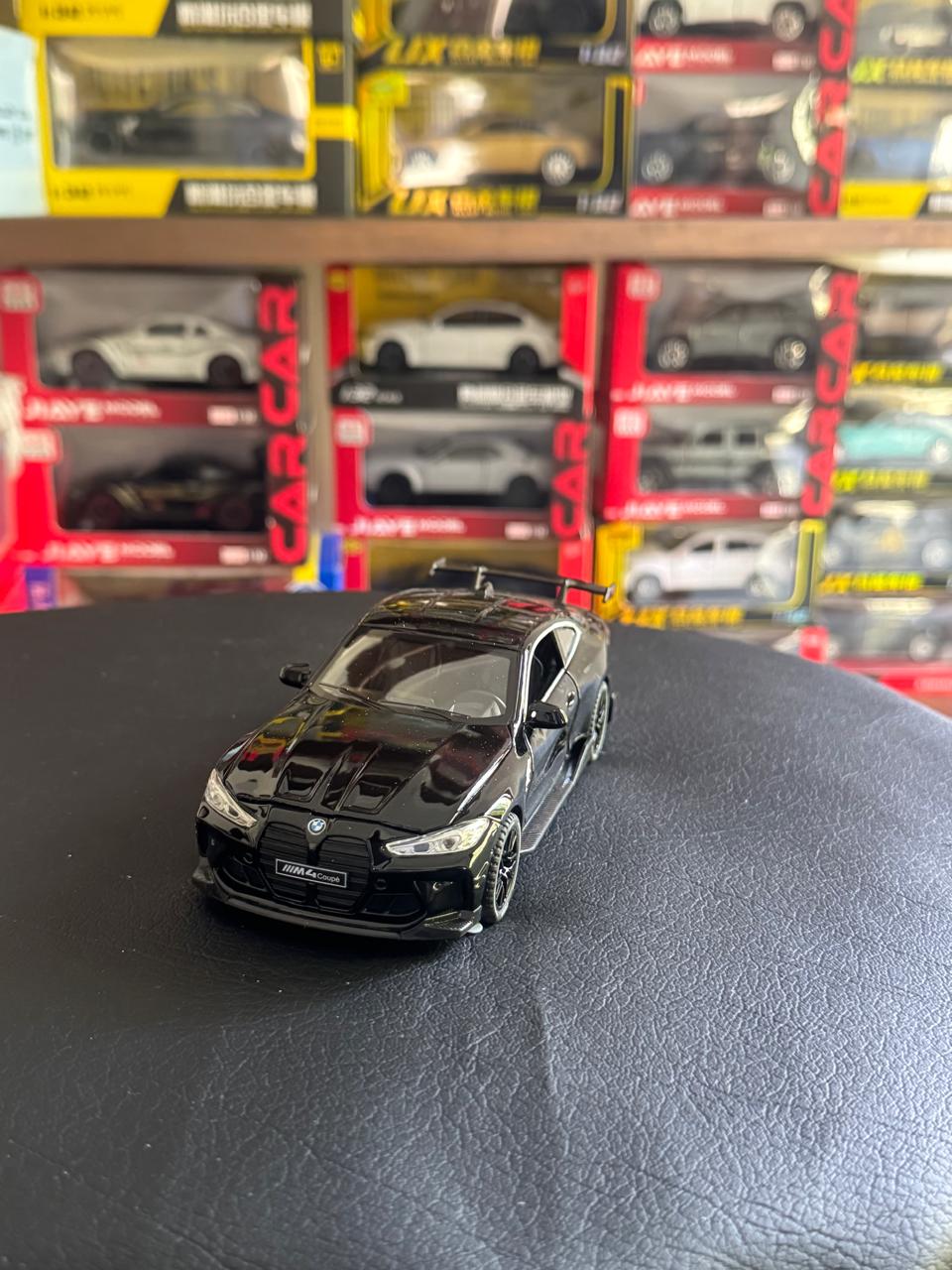 Diecast Model Car 1:32 BMW M4 Alloy Car with Sound and Light Pullback Decorate Ornament Doors Open Metal Car Model Toys