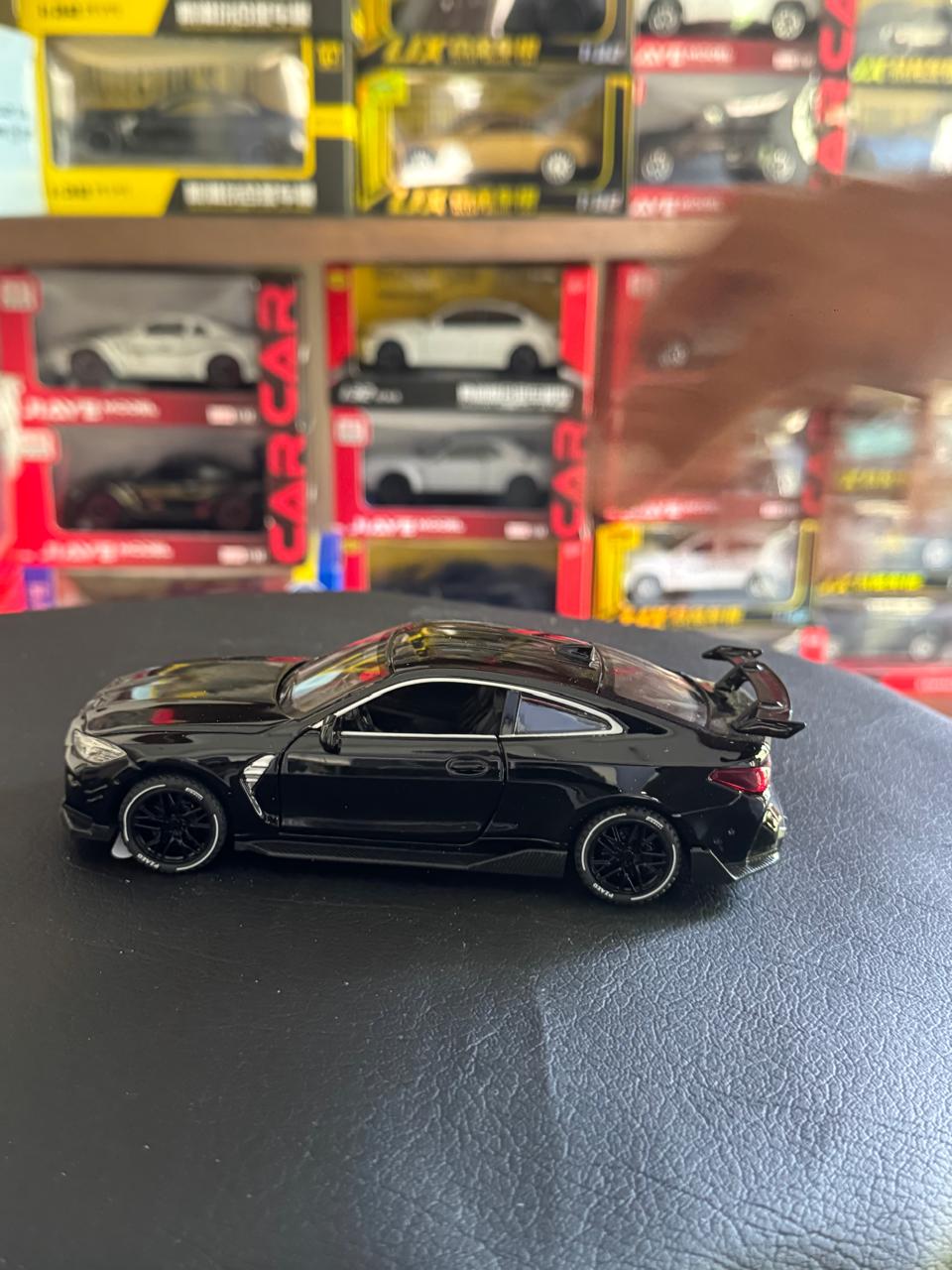 Diecast Model Car 1:32 BMW M4 Alloy Car with Sound and Light Pullback Decorate Ornament Doors Open Metal Car Model Toys