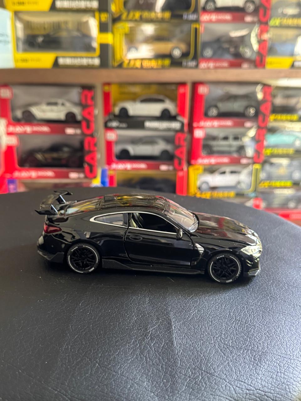 Diecast Model Car 1:32 BMW M4 Alloy Car with Sound and Light Pullback Decorate Ornament Doors Open Metal Car Model Toys