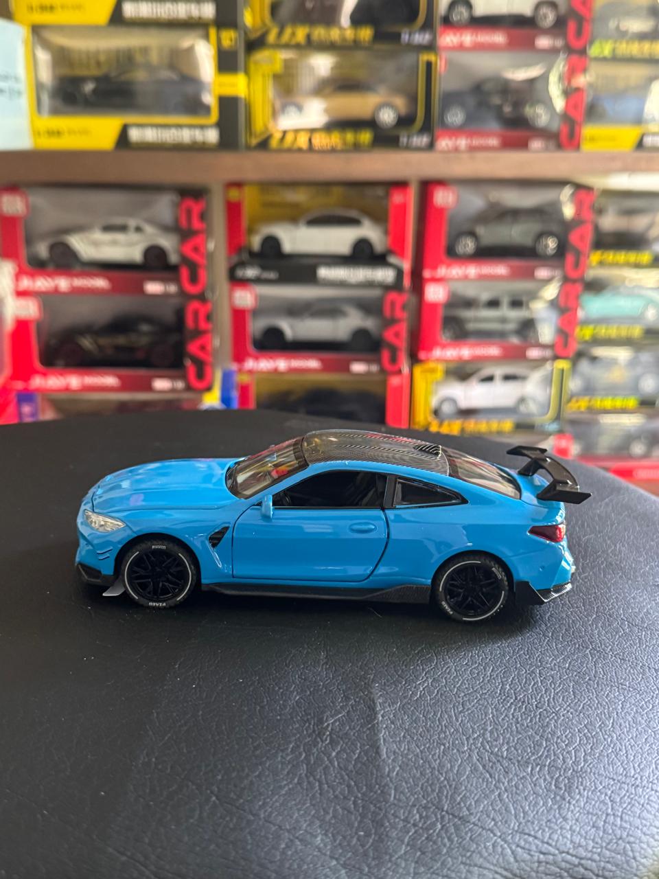 Diecast Model Car 1:32 BMW M4 Alloy Car with Sound and Light Pullback Decorate Ornament Doors Open Metal Car Model Toys