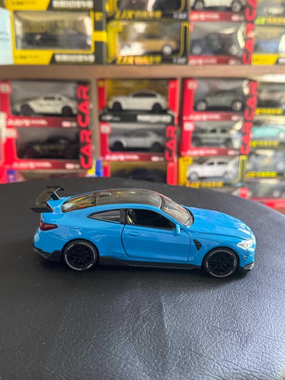 Diecast Model Car 1:32 BMW M4 Alloy Car with Sound and Light Pullback Decorate Ornament Doors Open Metal Car Model Toys