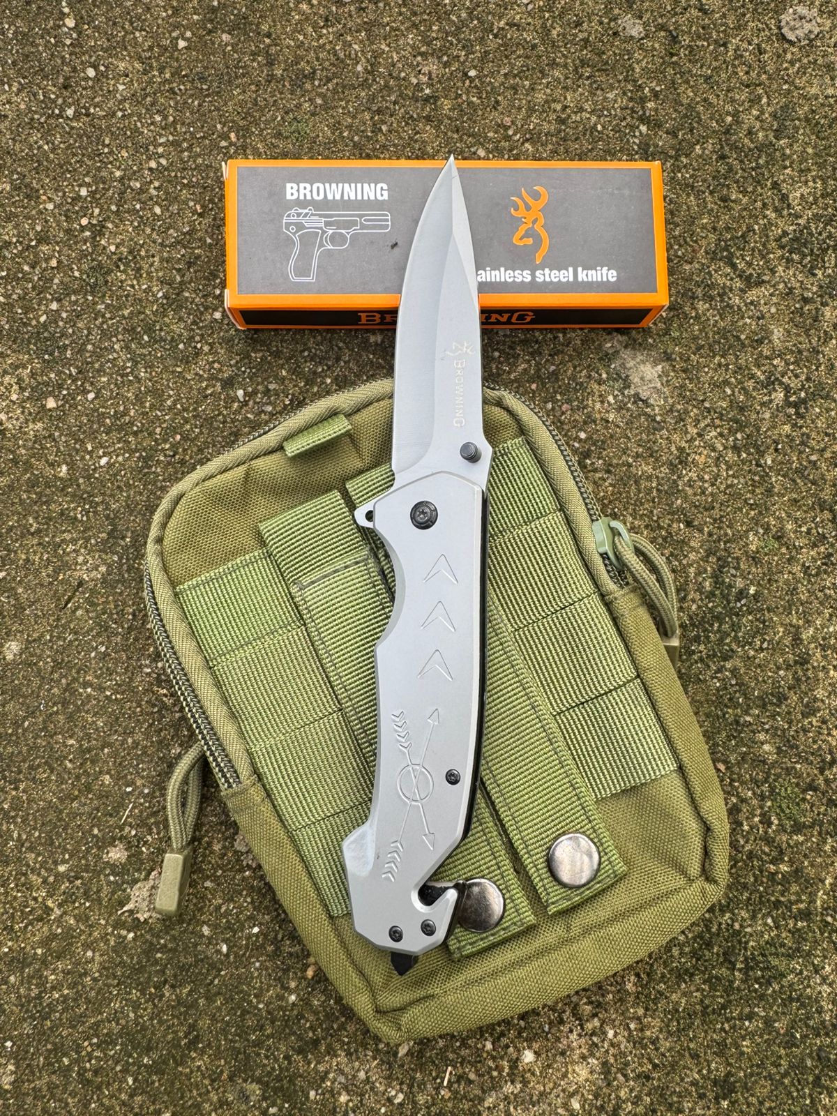 Browning Tactical Folding Knife – Full Silver color Sharp Stainless Steel Blade for Camping, Adventure & Outdoor EDC