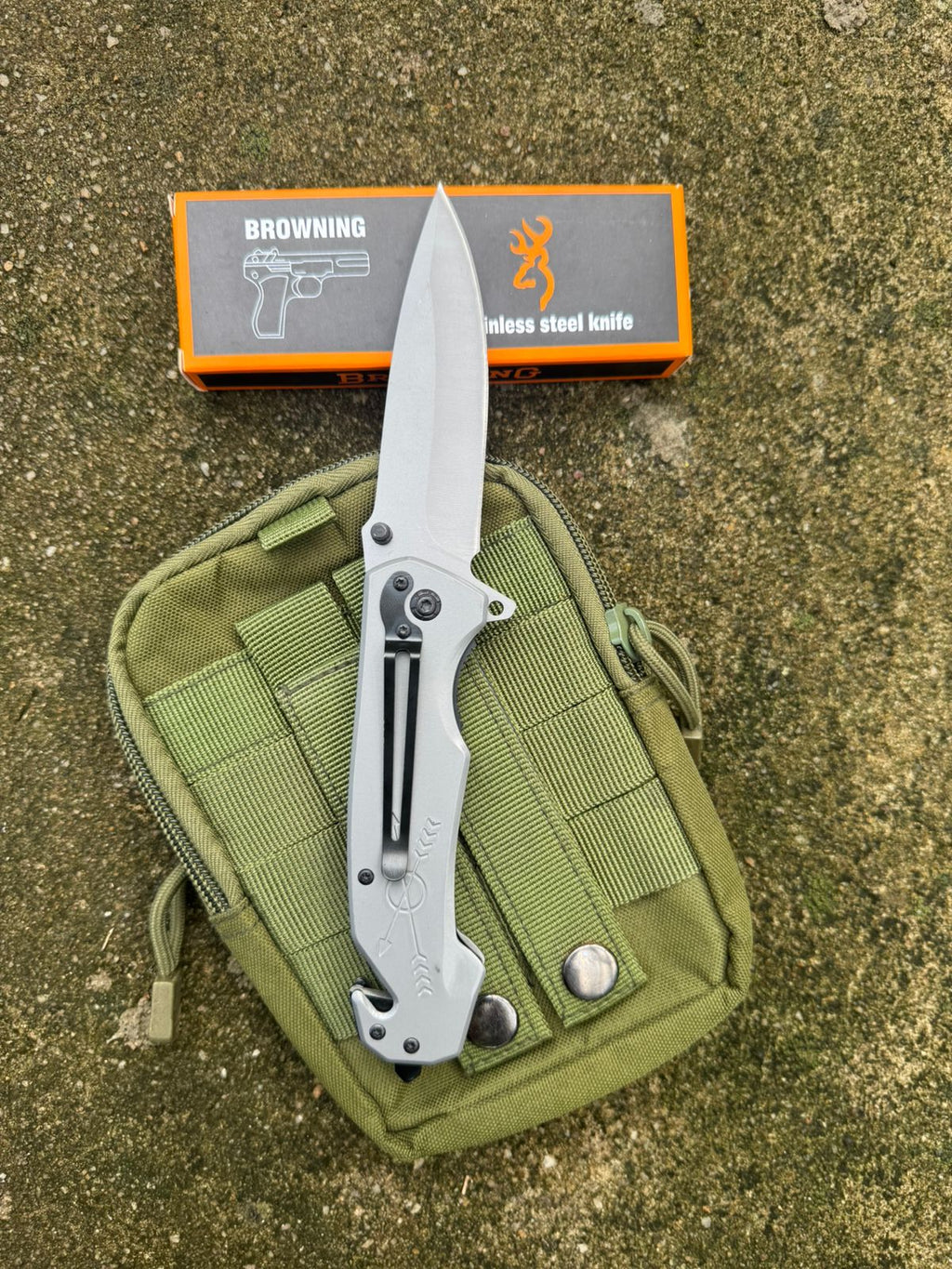 Browning Tactical Folding Knife – Full Silver color Sharp Stainless Steel Blade for Camping, Adventure & Outdoor EDC