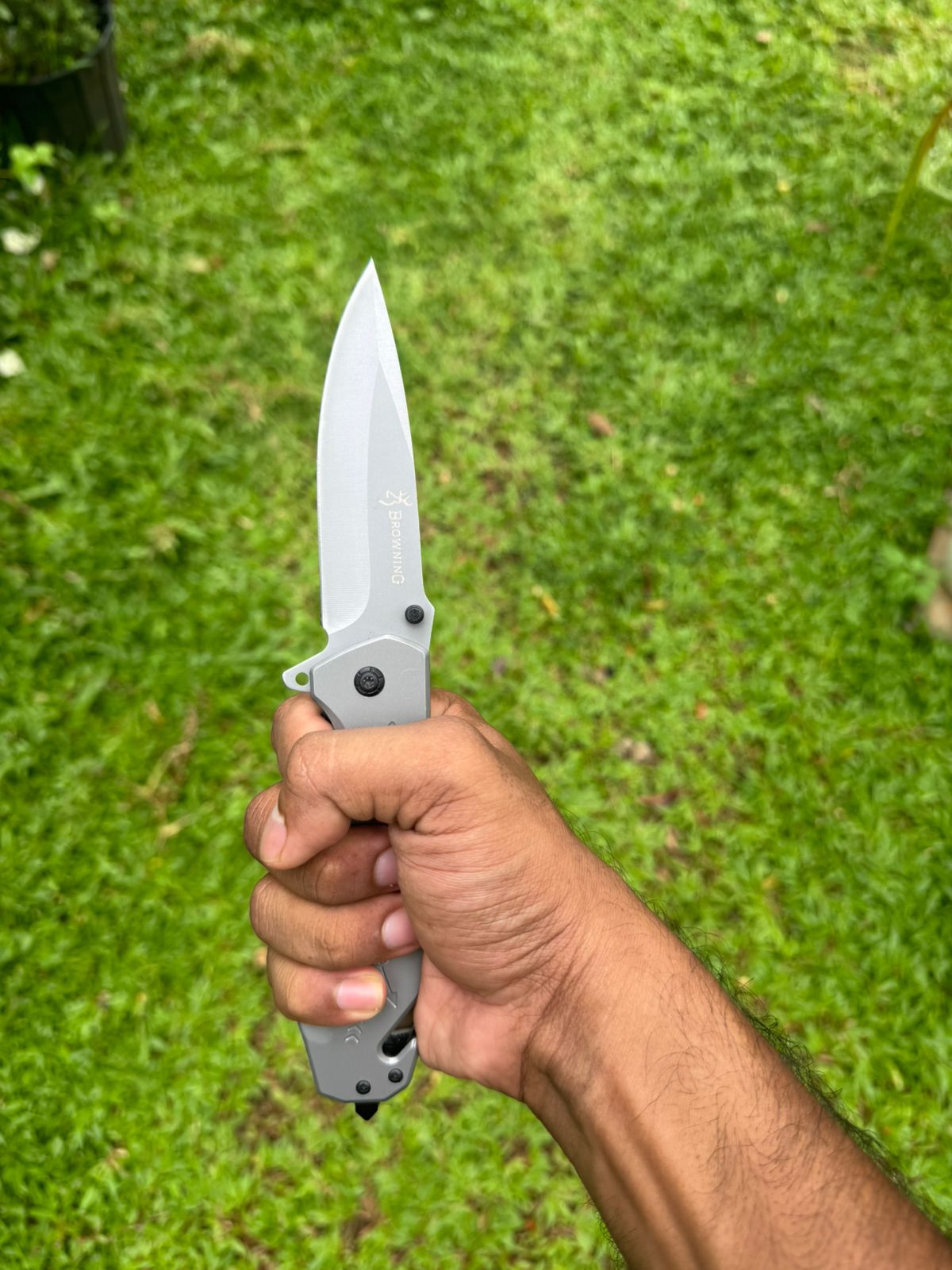 Browning Tactical Folding Knife – Full Silver color Sharp Stainless Steel Blade for Camping, Adventure & Outdoor EDC