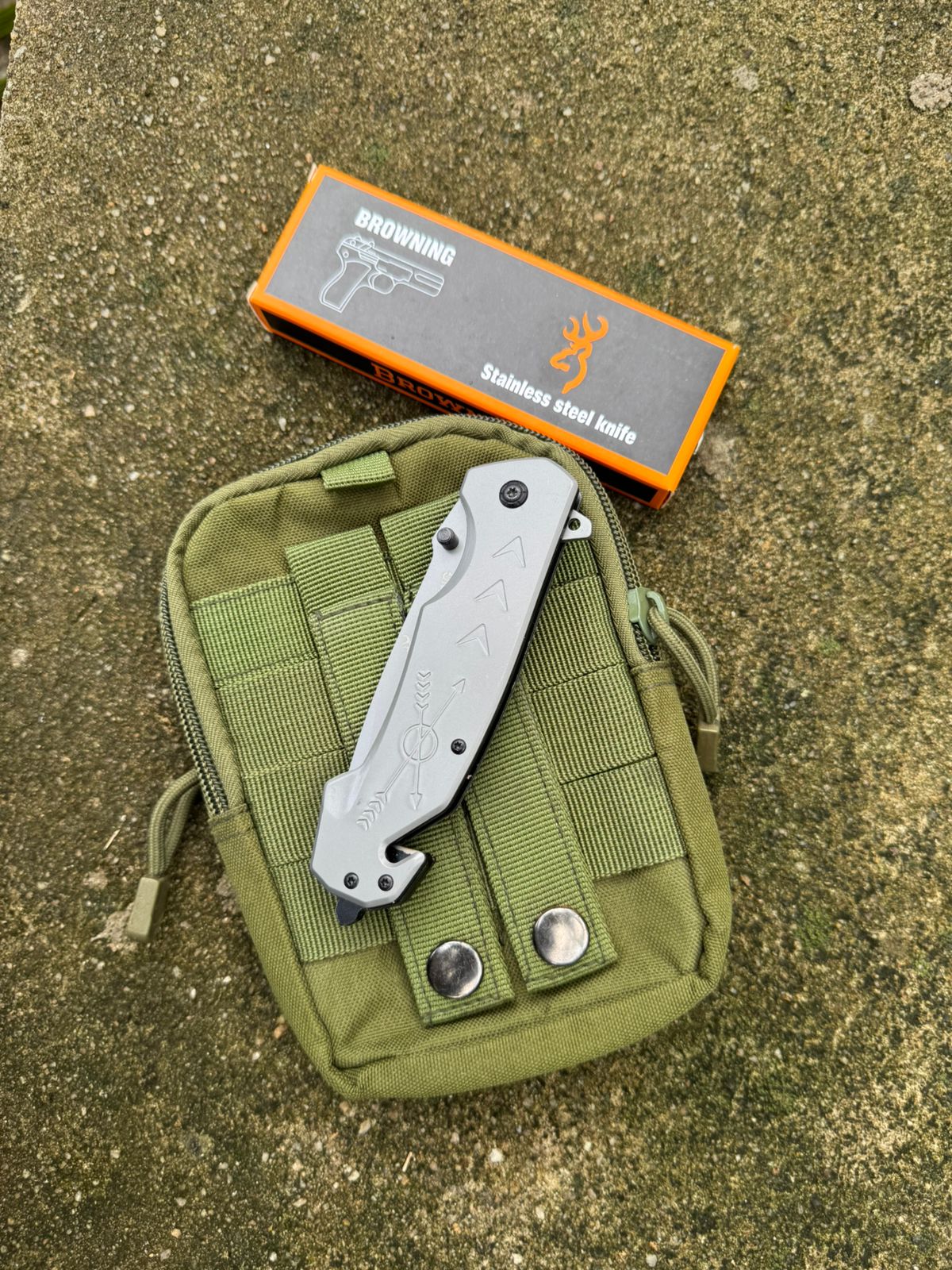 Browning Tactical Folding Knife – Full Silver color Sharp Stainless Steel Blade for Camping, Adventure & Outdoor EDC