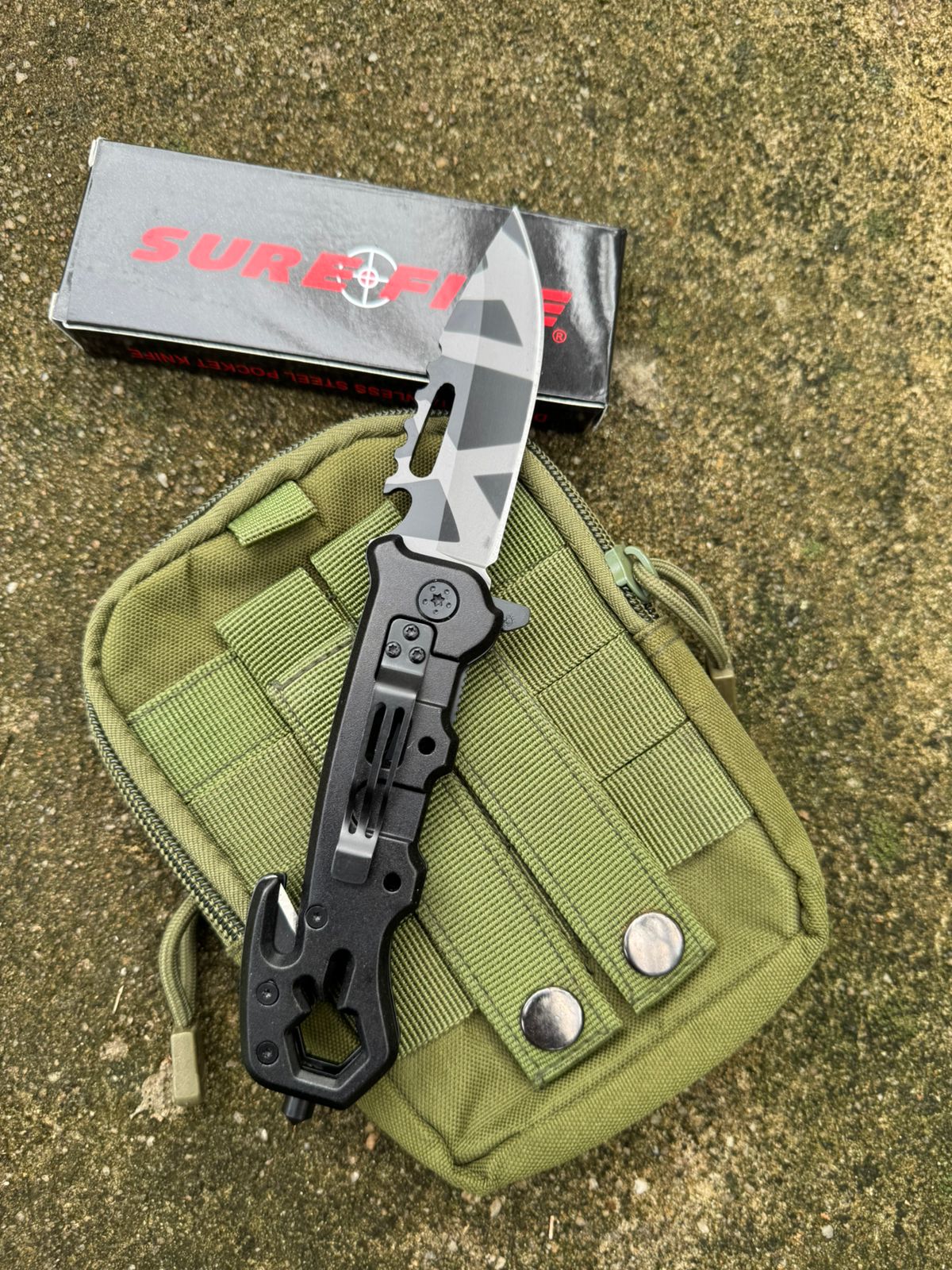 SURE FIRE Tactical Folding Knife – Black Sharp Stainless Steel Blade for Camping, Adventure & Outdoor EDC