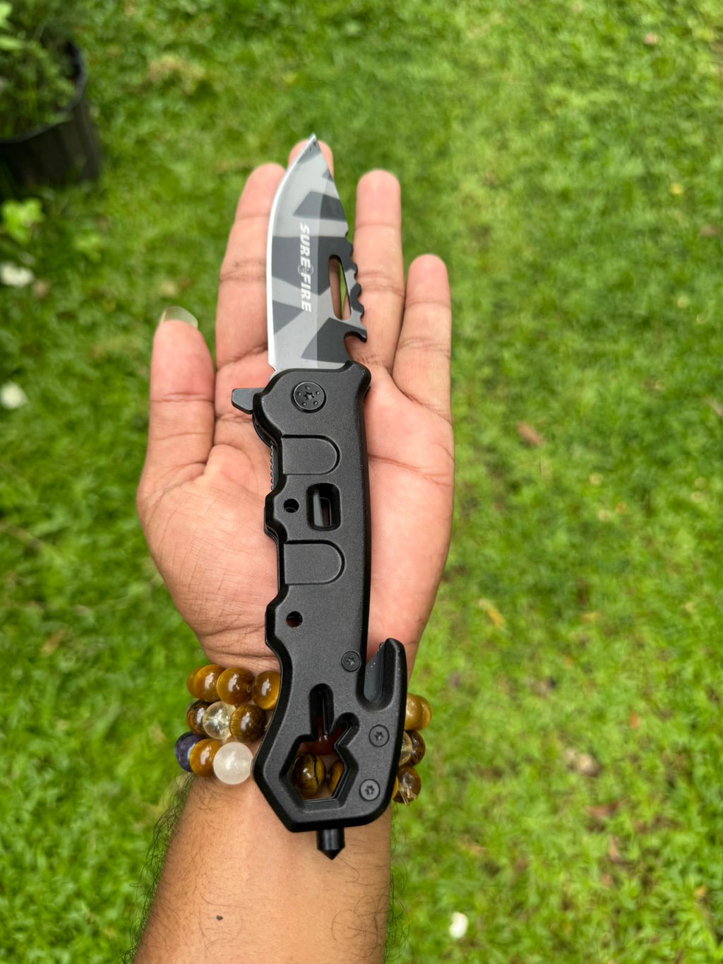 SURE FIRE Tactical Folding Knife – Black Sharp Stainless Steel Blade for Camping, Adventure & Outdoor EDC