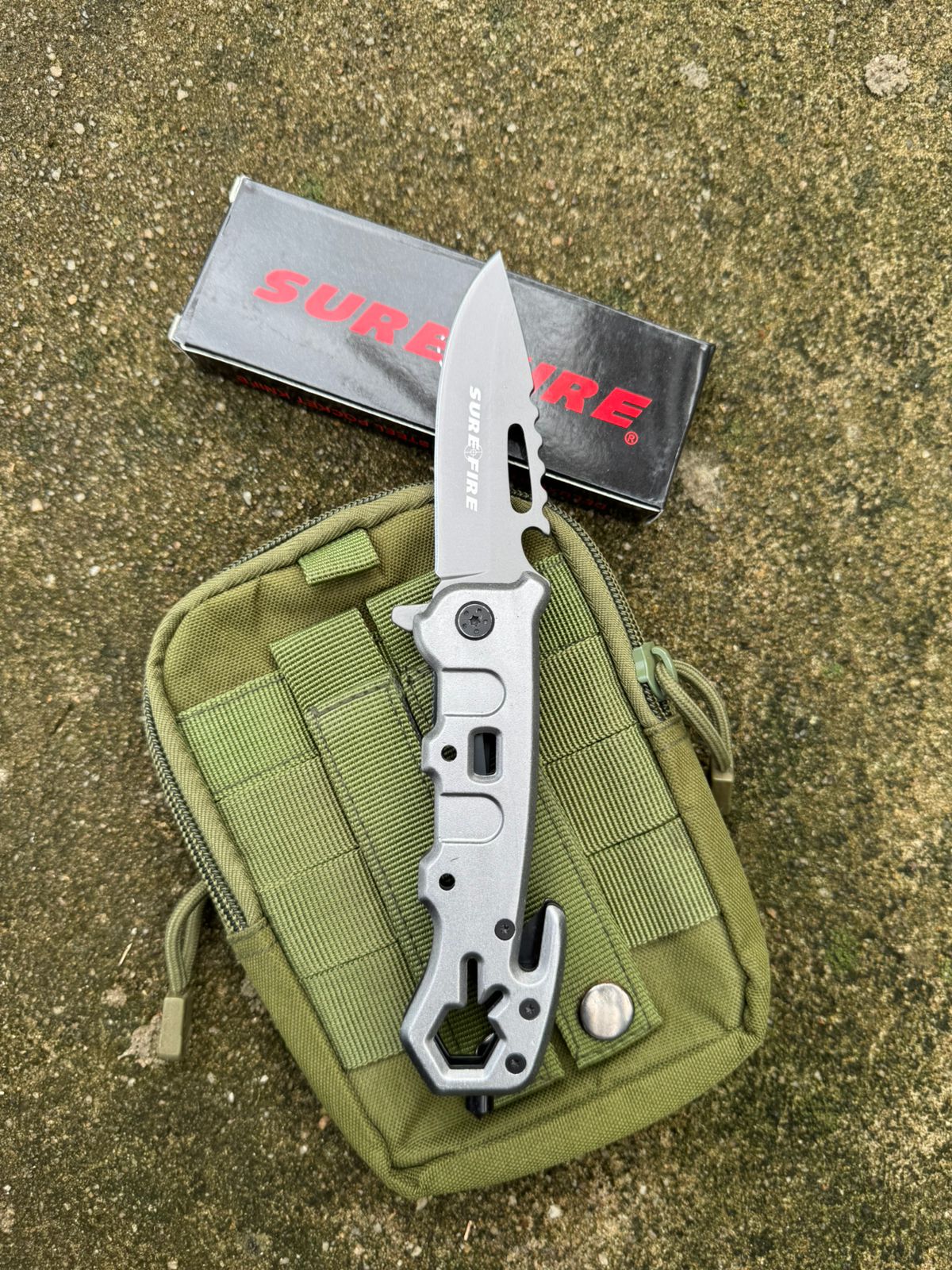 SURE FIRE Tactical Folding Knife – Silver Sharp Stainless Steel Blade for Camping, Adventure & Outdoor EDC