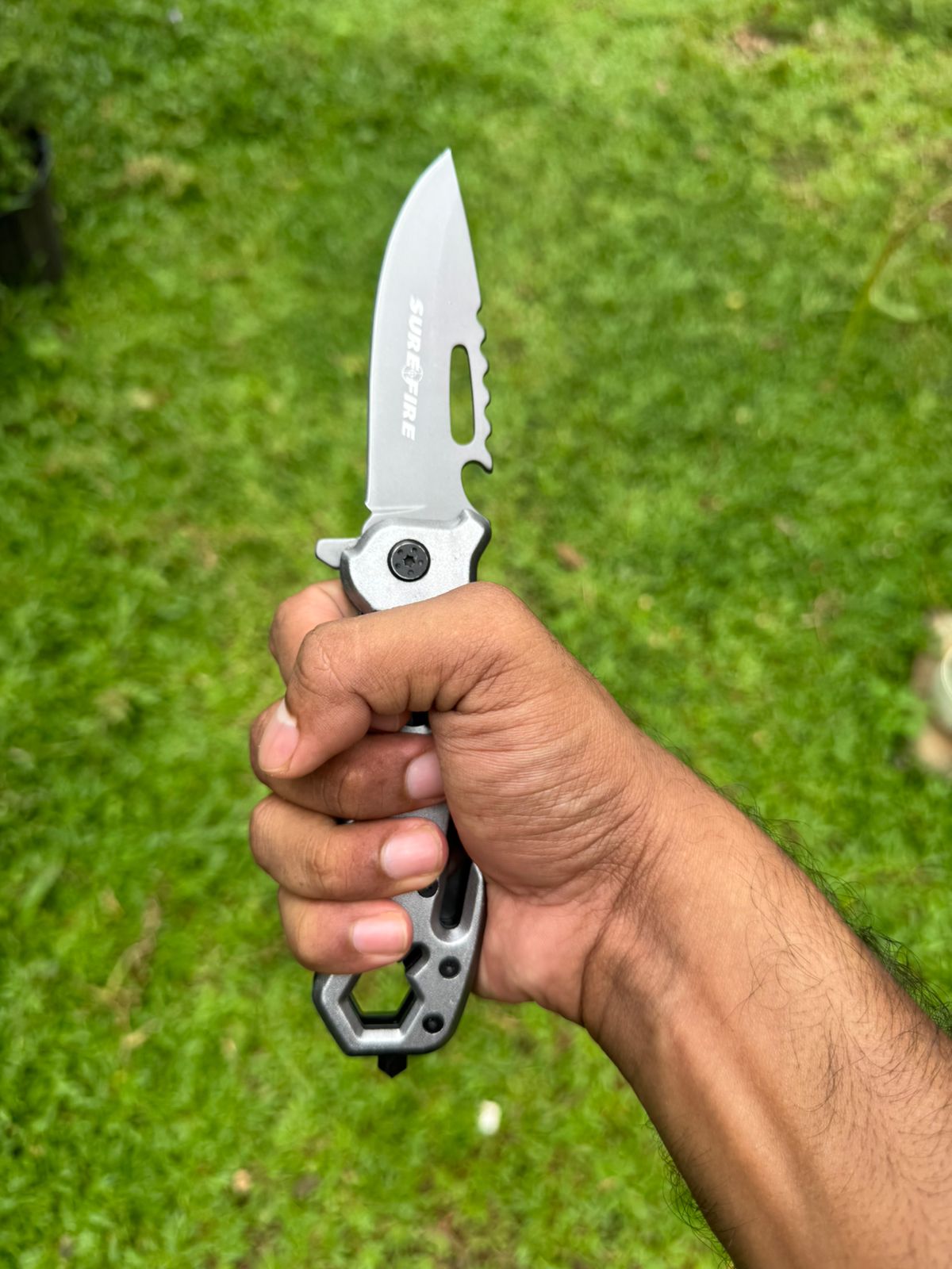 SURE FIRE Tactical Folding Knife – Silver Sharp Stainless Steel Blade for Camping, Adventure & Outdoor EDC